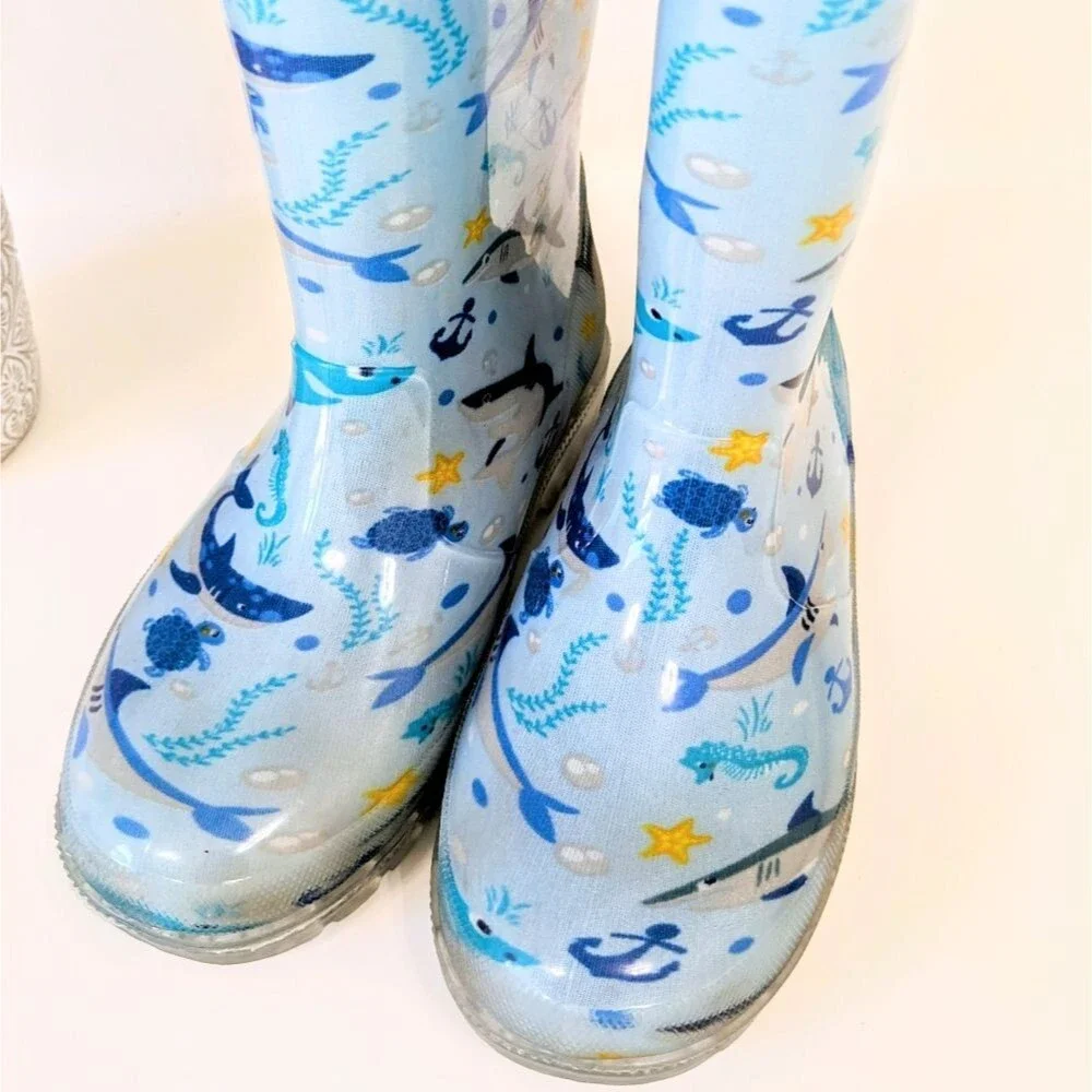 Boys Waterproof Rain Boots Shark Design Blue